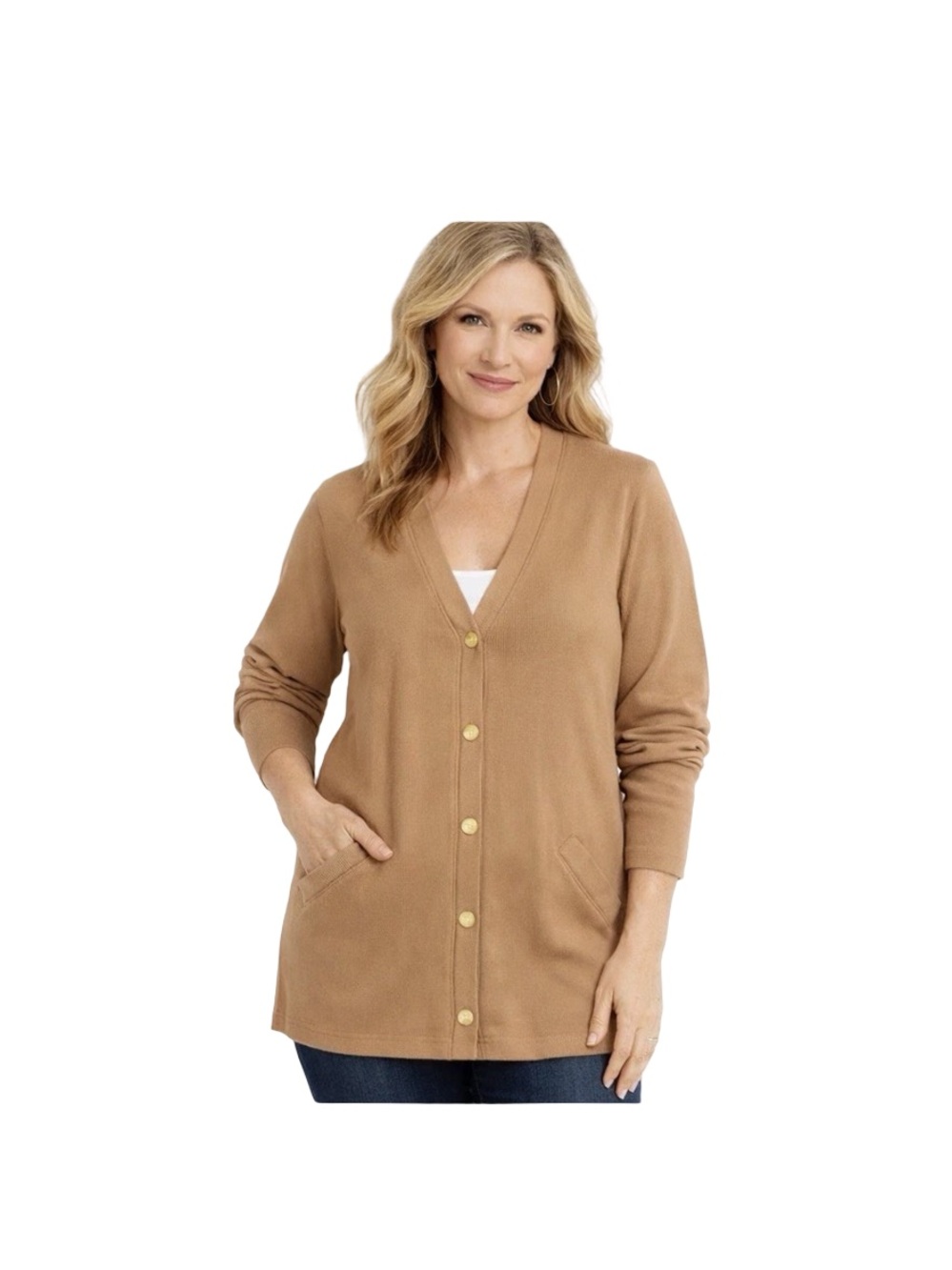 Talbots Camel Button-Front V-Neck Cardigan